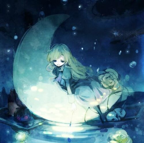 有没有一些旁边有月亮的动漫女生图片