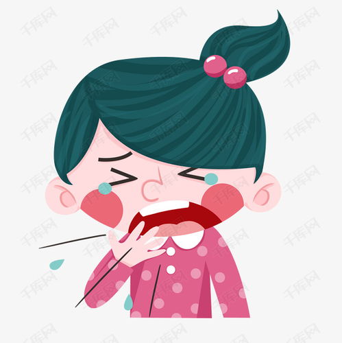 手绘卡通马尾女孩咳嗽免抠素材图片免费下载千库网