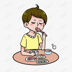 吃饭喝汤的黄衣服小男孩素材图片免费下载千库网