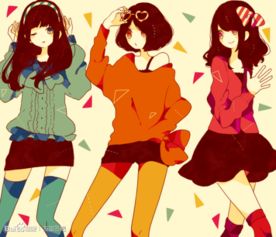 三人动漫少女图