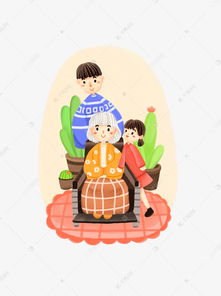 重阳节关爱老人家庭父亲女儿孝敬长辈卡通素材图片免费下载千库网