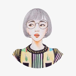 手绘女生手绘短发女生png素材90设计