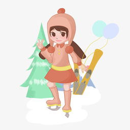 手绘冬季女孩滑冰场景插画图片素材其他格式下载动漫人物大全