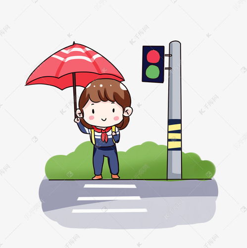 手绘卡通等红绿灯的小女孩素材图片免费下载千库网