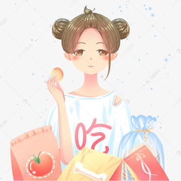 蓝色唯美卡通可爱少女吃零食食品吃货插画素材图片免费下载千库网