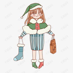 圣诞节卡通手绘女孩和礼物素材图片免费下载高清psd千库网图片编号11493846