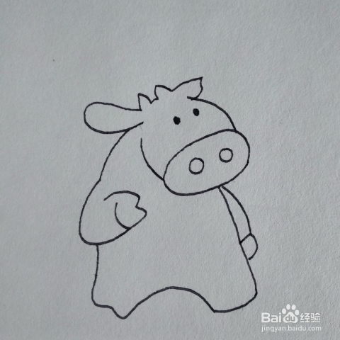 如何画一只拿着气球在走路的牛卡通儿童简笔画