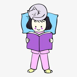 猫咪看书宠物女孩卡通陪伴图片素材其他格式下载动漫人物大全