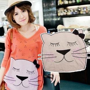 猪猪的店热卖可爱休闲时尚卡通猫咪头像图案卫衣女