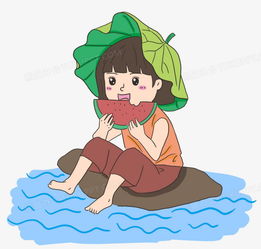 卡通简约可爱夏季小孩吃西瓜png图片素材下载可爱png熊猫办公