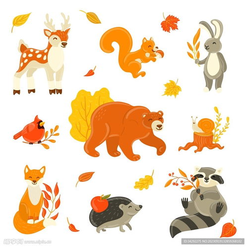 秋天动物插画设计图卡通设计