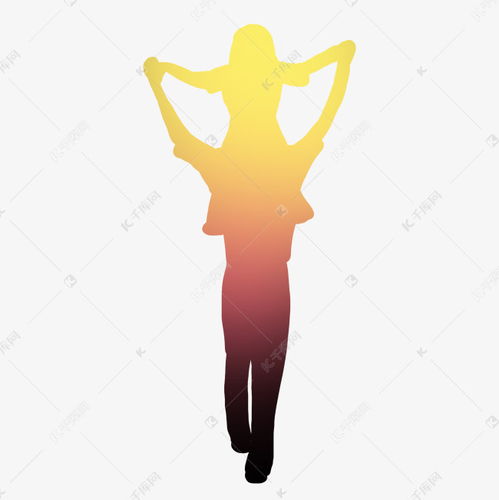 卡通彩色剪影父亲背着女儿素材图片免费下载千库网