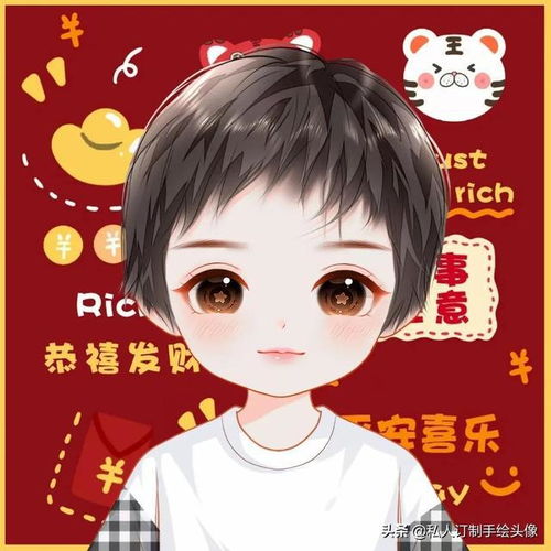 迎新年啦2022新年微信头像,年轻帅气漫画,红红火火幸福美满