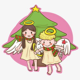 卡通手绘圣诞节小天使和圣诞树创意海报图片素材其他格式下载动漫人物大全