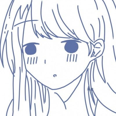 手绘蓝色系极简线条动漫女头