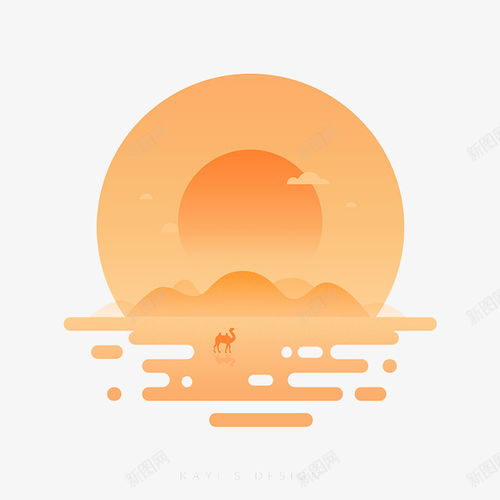 日落微风景卡通插画免费下载页面网页平面电商创意素材山脉素材