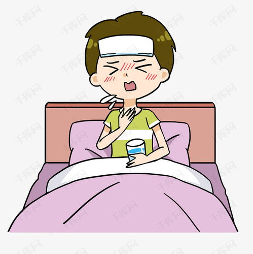 手绘卡通男孩在床上咳嗽免抠素材图片免费下载千库网