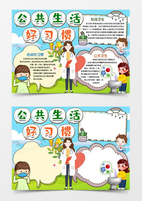 卡通公共卫生好习惯小报手抄报word模板下载习惯
