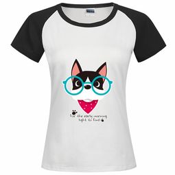 可爱卡通戴眼镜的小狗时尚插肩纯棉短袖t恤女款