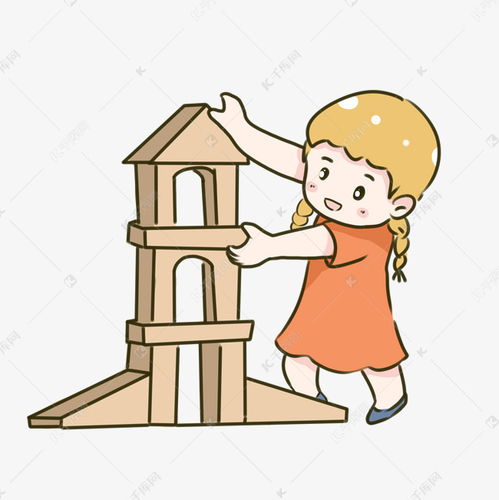 手绘卡通堆积木的小女孩素材图片免费下载千库网