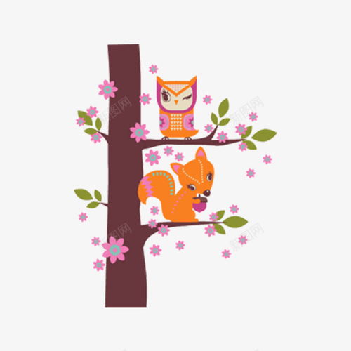 手绘卡通小狐狸和猫头鹰插画页面网页平面电商创意素材卡通狐狸素材