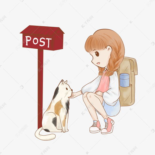 女孩和小猫手绘卡通插画素材图片免费下载千库网