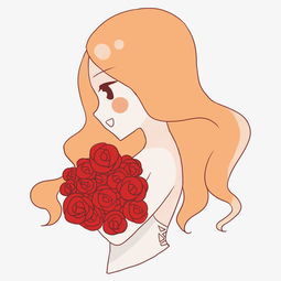 情人节手捧玫瑰花束的美女插画图片素材其他格式下载动漫人物大全