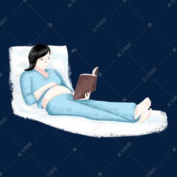 孕妇怀孕母亲妈妈扁平风手绘卡通人物躺在床上看书素材图片免费下载千库网