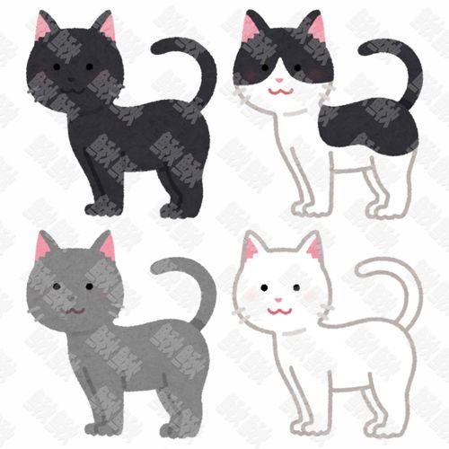 灰白黑奶牛色各种颜色侧面照的小猫猫咪手绘卡通插画手绘png儿童插画免扣素材1阿猫阿狗