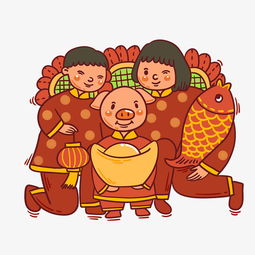 手绘矢量卡通猪年新年拜年图片素材其他格式下载动漫人物大全