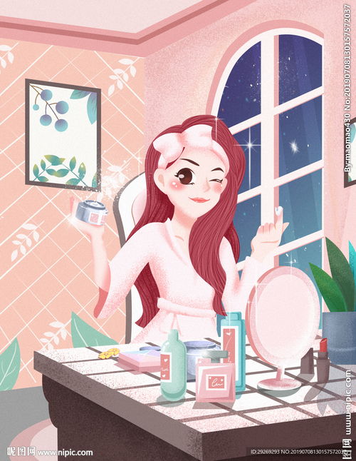 手绘卡通在化妆的女孩图片