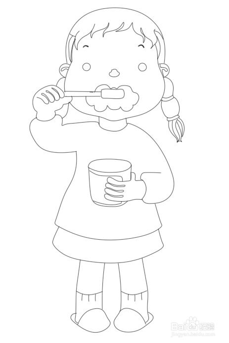 简笔画卡通版刷牙的小女孩画法