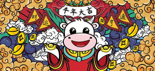 牛年大吉卡通ip牛插画国朝