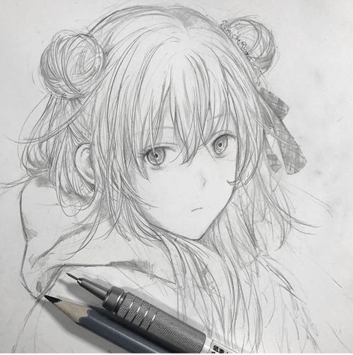 黑白手绘线稿动漫少女,柔美的线条,有没有美到你呢