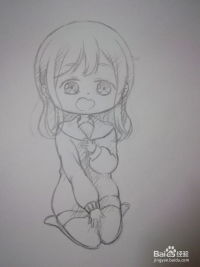 跪坐着的短发动漫少女怎么画