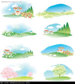 乡村美景鲜花小树手绘背景画ai素材免费下载红动网