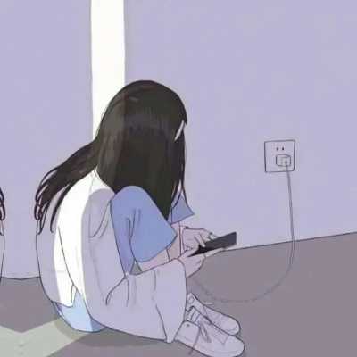 一男一女手绘拿手机情头头像