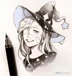 绘画一组动漫美少女铅笔画