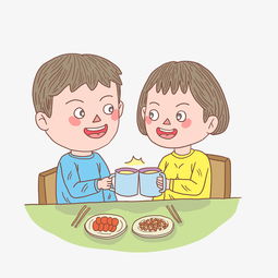 卡通手绘人物吃饭碰杯情侣图片素材其他格式下载动漫人物大全