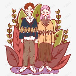 手绘卡通时尚浪漫情侣文艺清新小插画素材图片免费下载高清psd千库网图片编号11379296