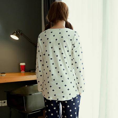 春秋新款韩版女士睡衣卡通小猫咪女士家居服睡衣