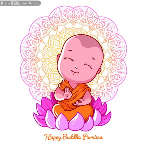 佛教小和尚插画图片