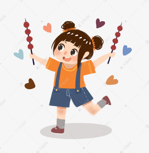 六一儿童节卡通手绘可爱丸子头女孩快乐吃糖葫芦素材图片免费下载千库网
