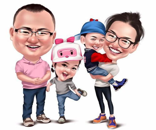 一张张全家福漫画头像帅气的爸爸妈妈调皮萌娃姐弟俩