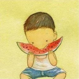 小男孩小女孩吃西瓜图片,求原图