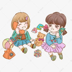 粉嫩可爱小女孩玩过家家游戏卡通形象素材图片免费下载千库网
