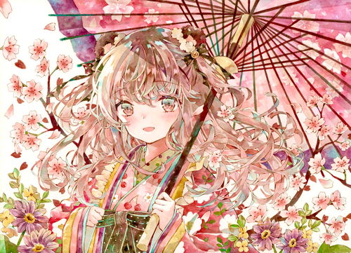 水彩风格的二次元少女插画,完全不同的感官体验