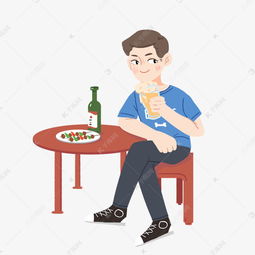 卡通男孩吃串喝酒素材图片免费下载千库网
