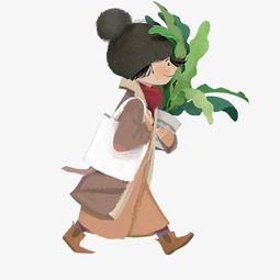 抱着盆栽的文艺女生插画png免抠图片素材其他格式下载动漫人物大全