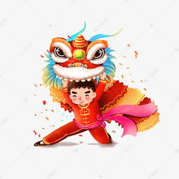 新年春节手绘喜庆舞狮卡通人物png素材图片免费下载千库网